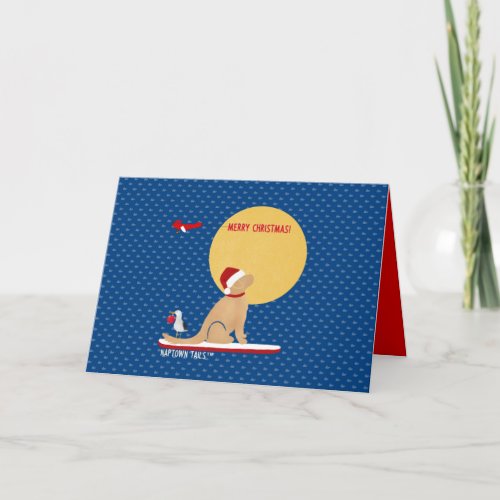 Beach Day Whales Surfing Dog Christmas Card