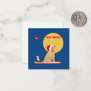 Beach Day Whales Surfing Golden Santa Dog Set Note Card