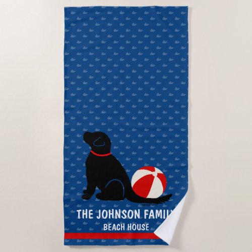 Beach Days Black Dog Blue Whales Beach Towel