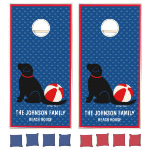 Beach Days Black Dog Blue Whales Cornhole Set