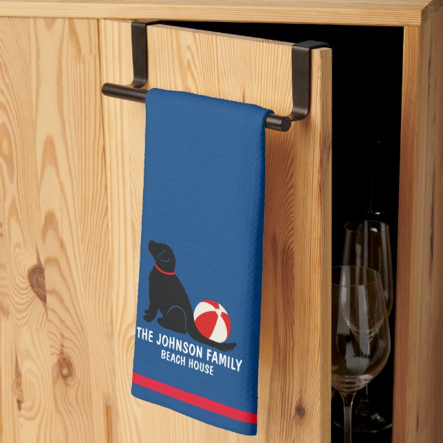 Beach Days Black Retriever Dog Kitchen Towel (Thirds Fold)