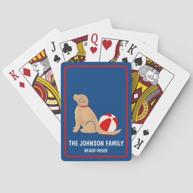 Beach Days Golden Retriever Dog Blue Playing Cards (Back)