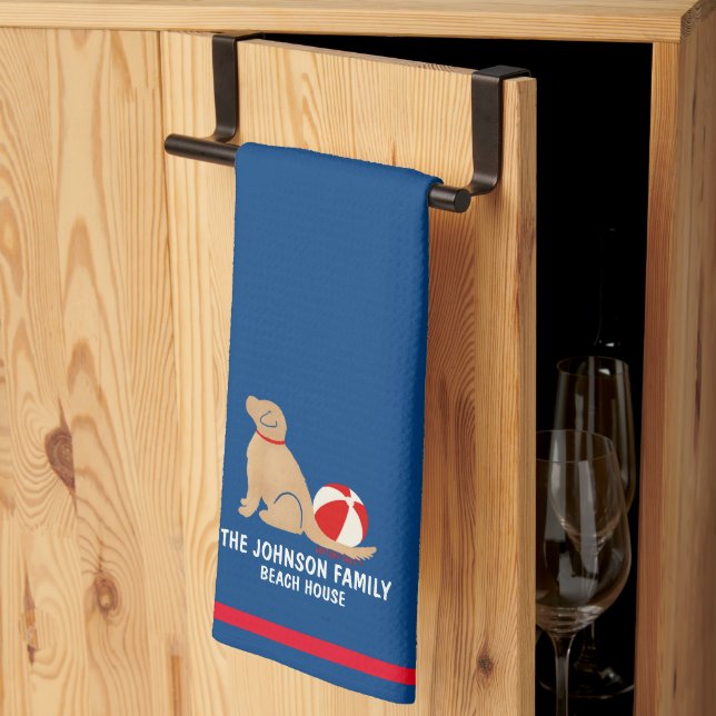Beach Days Golden Retriever Dog Kitchen Towel (Thirds Fold)