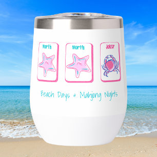 Beach Days & Mahjong Nights Personalized Coastal Thermal Wine Tumbler