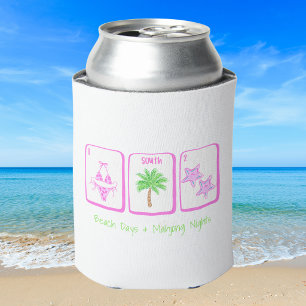 Beach Days & Mahjong Nights Preppy Coastal Custom Can Cooler