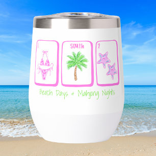 Beach Days & Mahjong Nights Preppy Coastal Custom Thermal Wine Tumbler