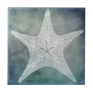 Beach Decor Indigo Teal Blue Watercolor Starfish Ceramic Tile