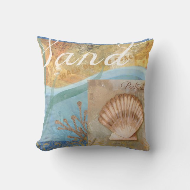 Beach Decor, Sand and Seashore Throw Pillow (Front)