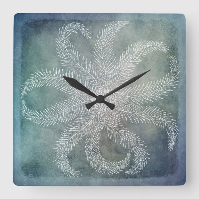 Beach Decor Sea Star Blue Watercolor Teal Indigo Square Wall Clock (Front)
