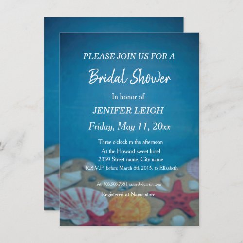 Beach deep blue wedding bridal shower invitation