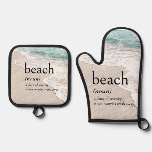 BEACH Definition On Seashore Oven Mitt  Pot Holder Set