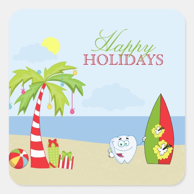 Beach dentist tooth Happy Holidays sticker (Front)
