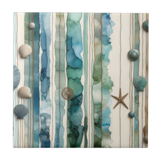 Beach design, alcohol ink art ceramic tile