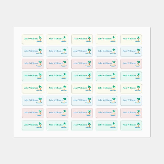 Beach Design Kids' Name Clothing School Labels (Sheet)