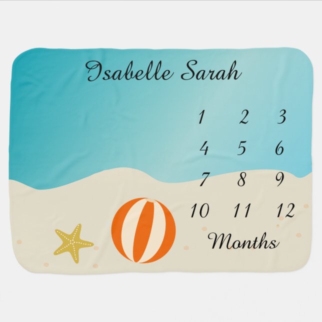 Beach Design Monthly Milestone Baby Blanket (Horizontal)