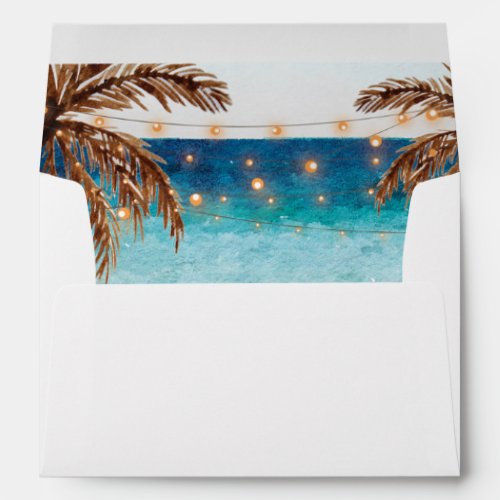 beach design with palm trees lined envelopes