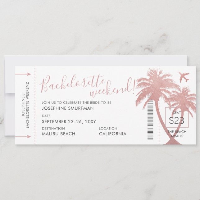 Beach Destination Bachelorette Party Boarding Pass Invitation (Front)