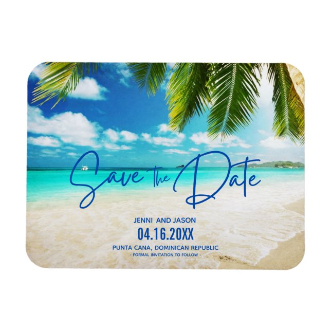 Beach Destination Blue Wedding Save The Date  Magnet (Horizontal)