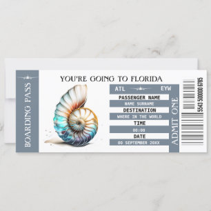 Beach destination boarding pass ticket shell invitation