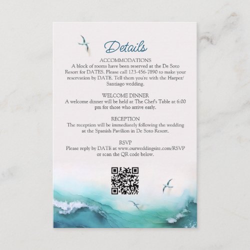 Beach Destination Details QR Code Wedding Enclosure Card