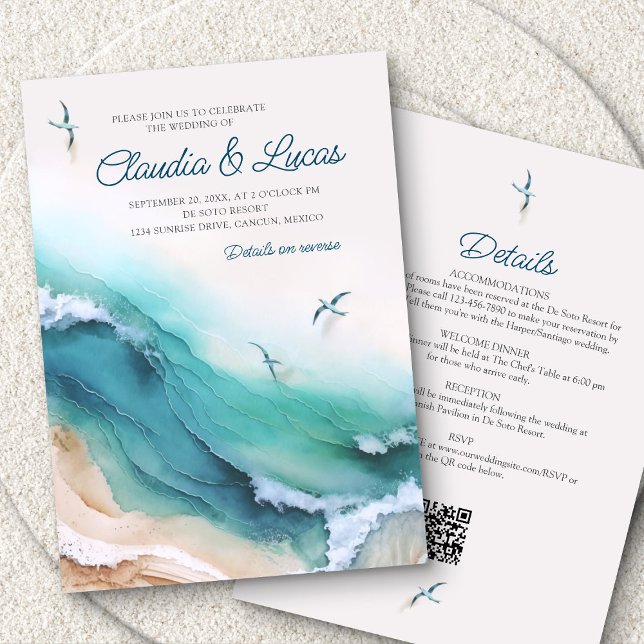 Beach Destination Details QR Code Wedding Invitation (Creator Uploaded)