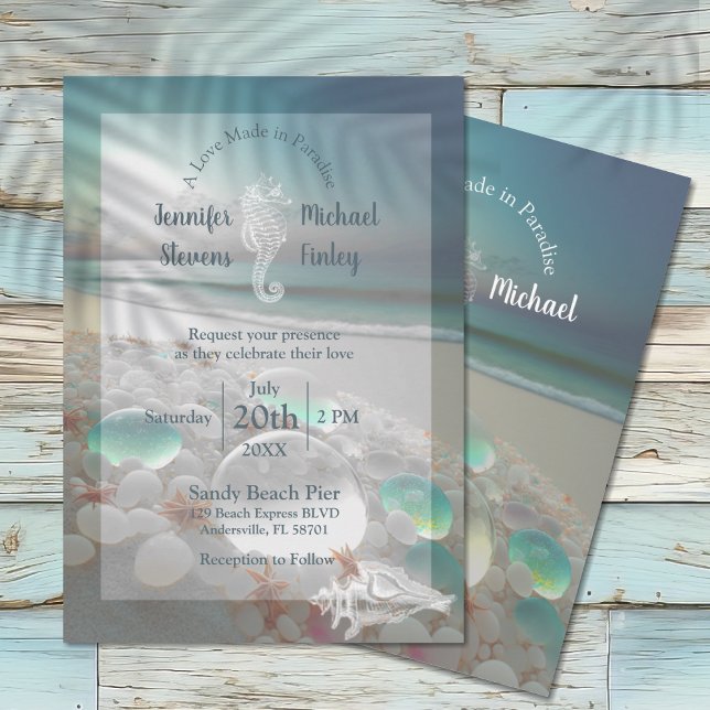 Beach Destination Elegant  Sea Glass Wedding Invitation (Beach Wedding Sea Glass Destination Invitation)