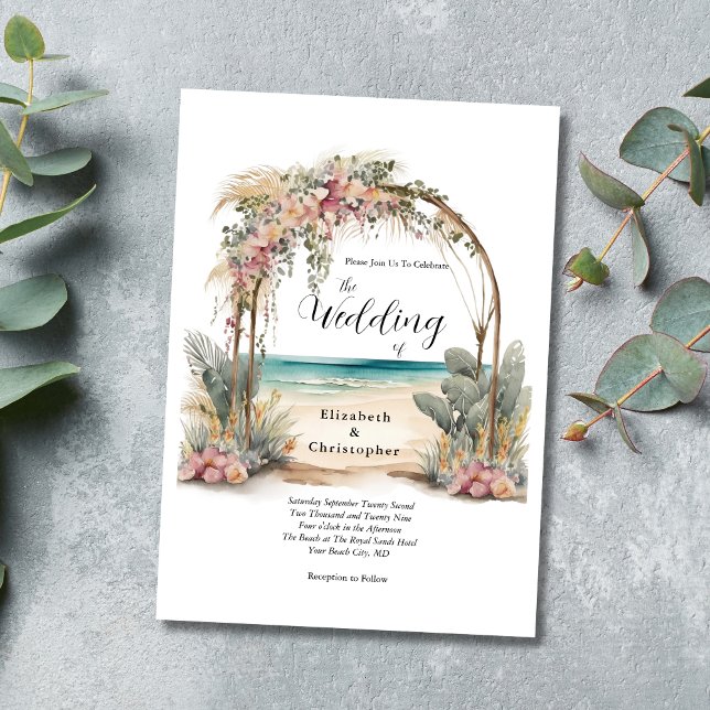 Beach Destination Floral Botanical Arch Wedding Invitation (Beach Wedding Destination Wedding Tropical Wedding Invitation Digital and or Printed)