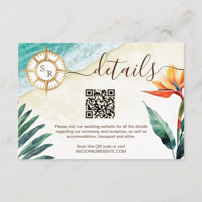 Beach Destination Passport Compass QR code Details Enclosure Card (Front)