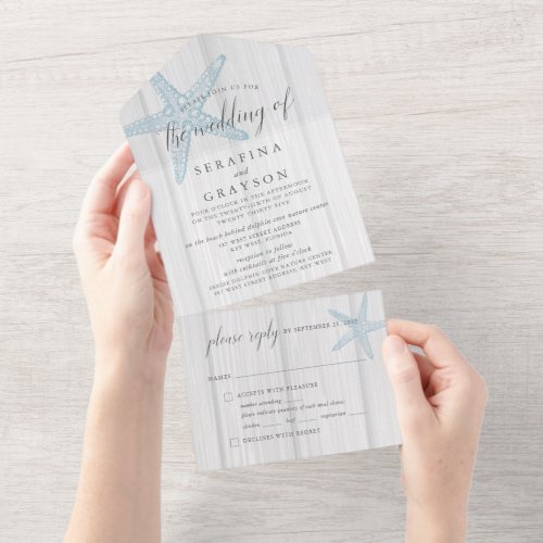 Beach Destination Rustic Starfish Wedding All In One Invitation