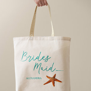 Beach destination starfish wedding bridesmaid tote bag