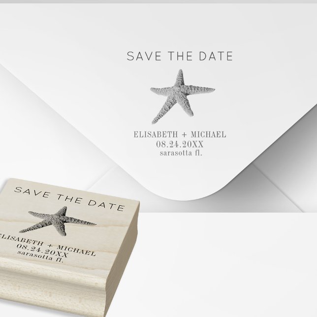 Beach destination starfish wedding save the date rubber stamp (Creator Uploaded)