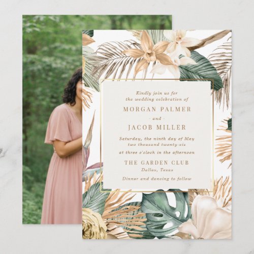 Beach Destination Tropical Leaf Photo Wedding  Invitation