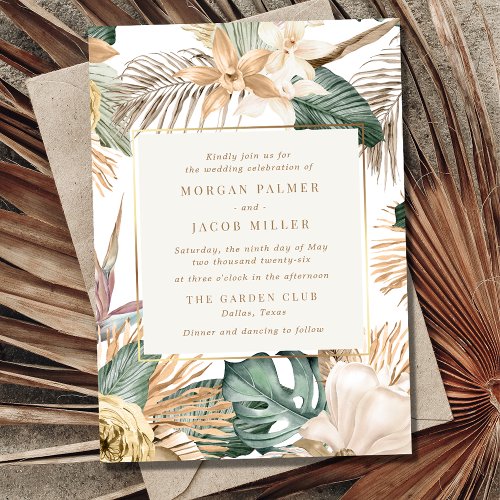 Beach Destination Tropical Leaf Wedding  Invitation