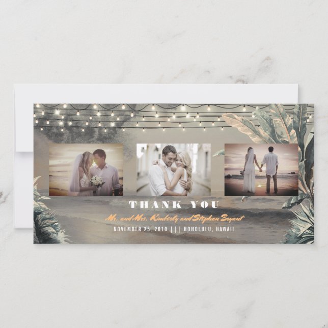 Beach Destination Tropical Wedding Thank You Card (Front)