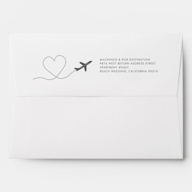 Beach Destination Wedding Airplane Return Address Envelope (Back (Top Flap))