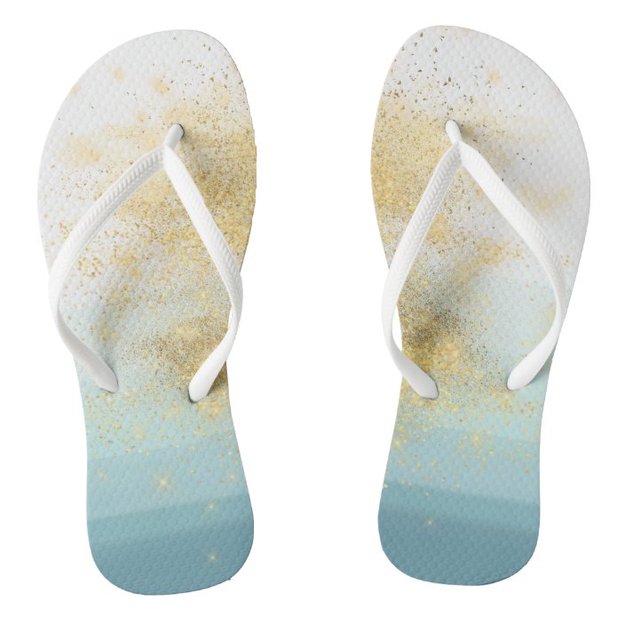 flip flops gold and white