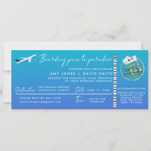 Beach Destination Wedding Boarding Pass Invitation