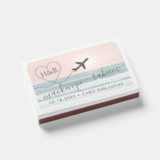 Beach Destination Wedding Favor Pink Teal Matchboxes (Front Closed)