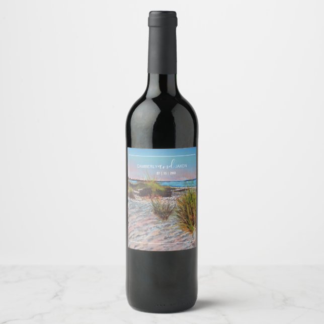 Beach Destination Wedding Favor Wine Labels (Front)