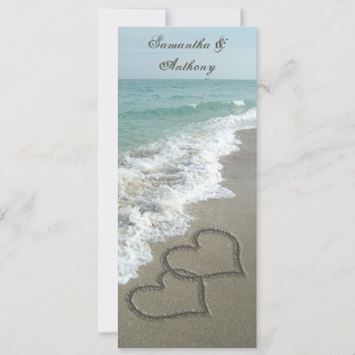 Beach Destination Wedding Invitation, 2 Hearts