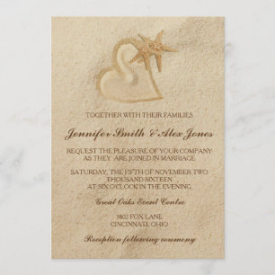 Beach Destination Wedding Invitation Sand & Heart