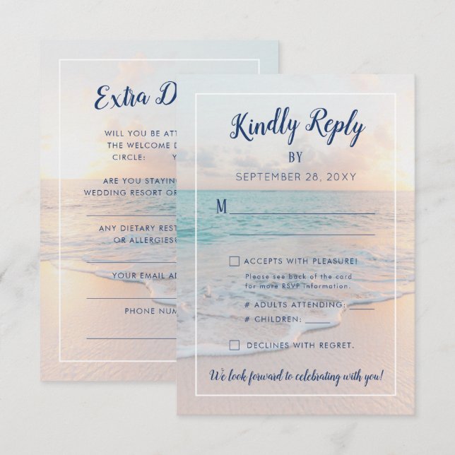Beach Destination Wedding Ocean Sunset Details RSVP Card (Front/Back)