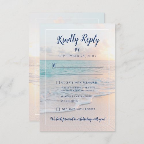 Beach Destination Wedding Ocean Sunset Details RSVP Card