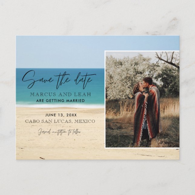 Beach Destination Wedding Photo Save the Date Postcard (Front)