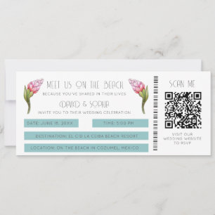 Beach Destination Wedding QR Code Boarding Pass Invitation
