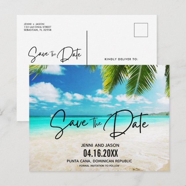 Beach Destination Wedding Save The Date  Announcement Postcard (Front/Back)