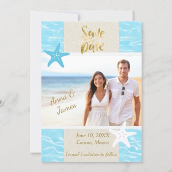 Beach Destination Wedding Save The Date Holiday Card by ChristmasBellsRing at Zazzle