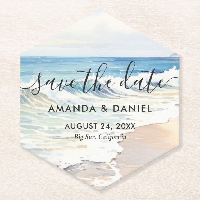 Beach Destination Wedding Save The Date Paper Coaster (Front)