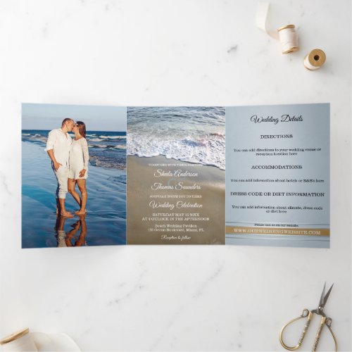 Beach Destination Wedding Tri_fold Invitation
