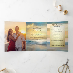 Beach Destination Wedding Tri-fold Invitation